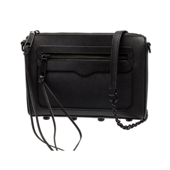 Rebecca Minkoff Black Leather Crossbody Bag with Chain Strap - Picture 1 of 6